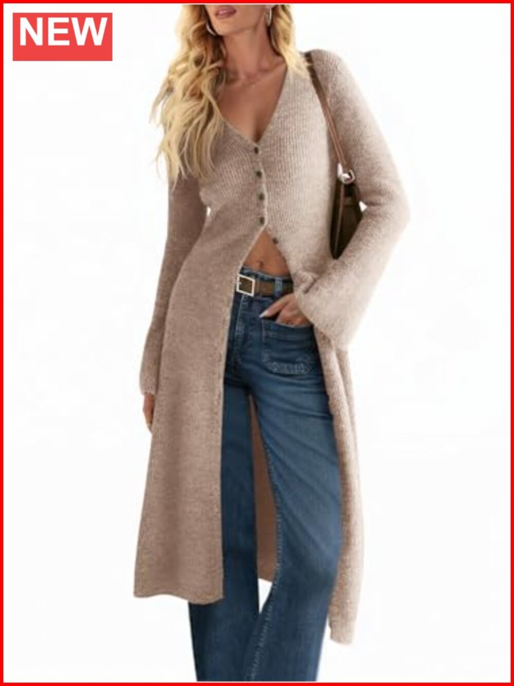 Women's Long Chunky Knit Cardigan Open Front Button Down Midi Duster Coat